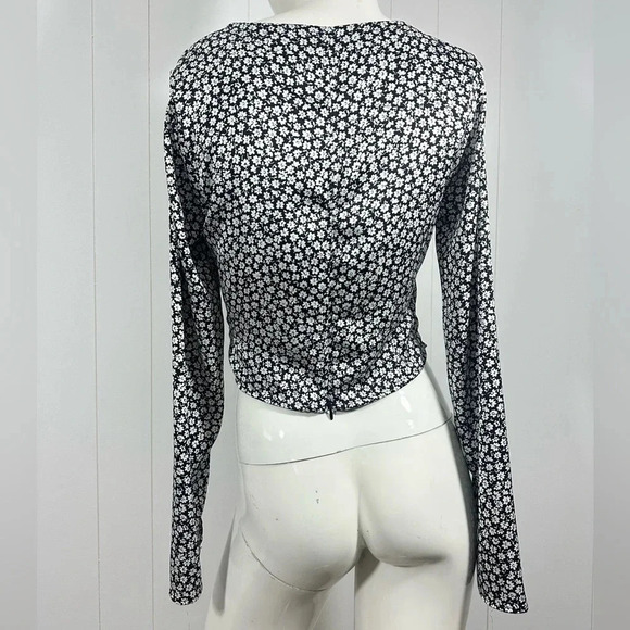 H&M Floral Double Breasted Long Sleeve Blouse Top Back Zip Ruched Sides - Picture 4 of 10